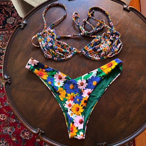 WEWOREWHAT Ruched Underwire Top & Delilah Bottom in Floral Print - Picture 1 of 6